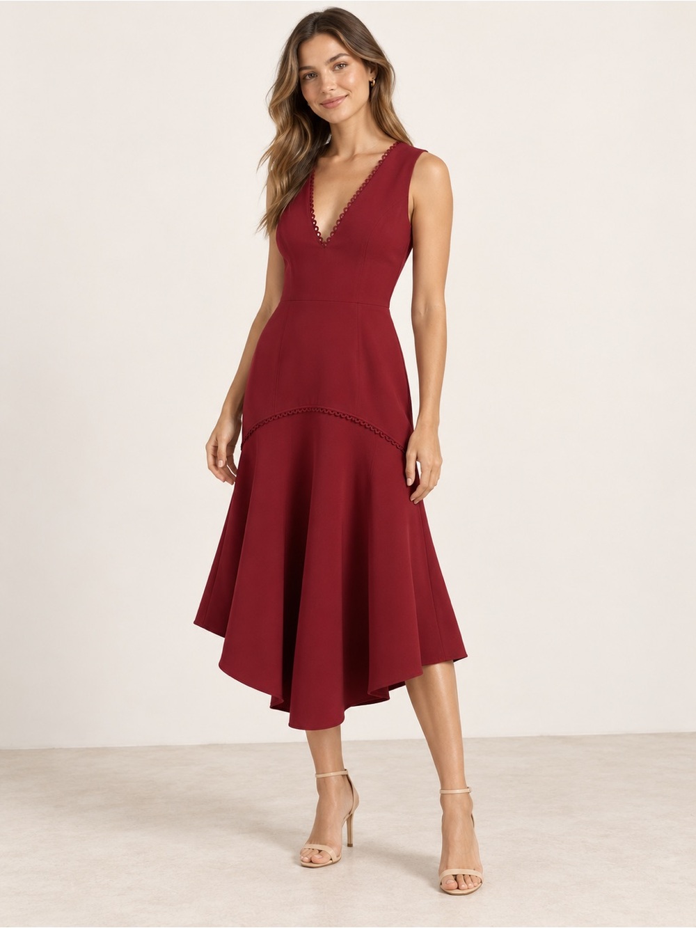 KEEPSAKE The Label Revolve Sabrina Midi Dress Red Crepe Size 4